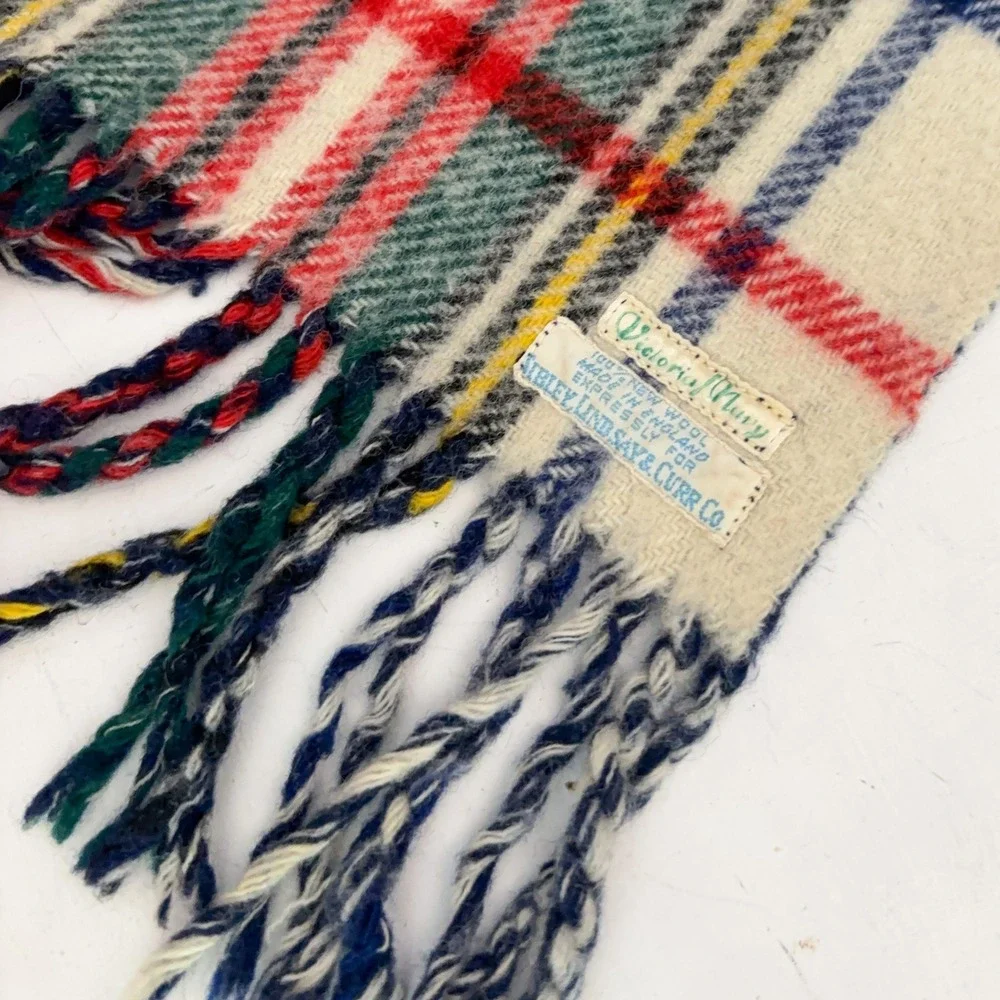 VTG Sibley Lindsay & Curr Wool Fringe Reversible Blanket Tartan Plaid England